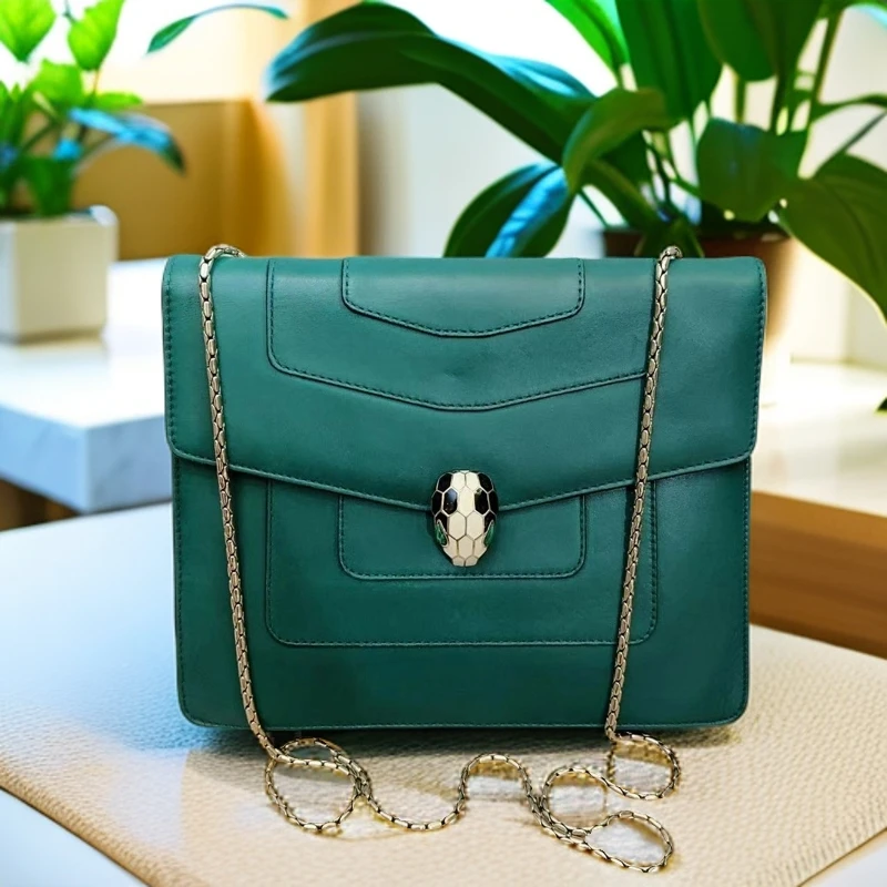 95新 BVLGARI/宝格丽 绿色蛇头链条包 949 0838