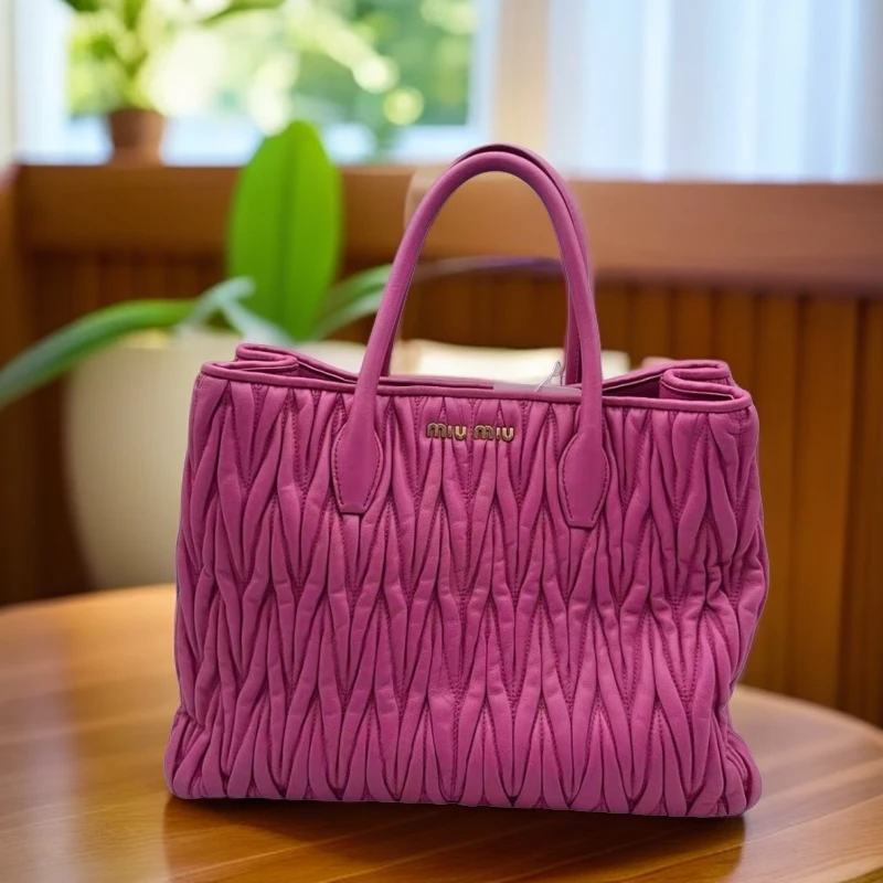 95新 MIU MIU/缪缪 玫粉色褶皱单肩包 929 7737