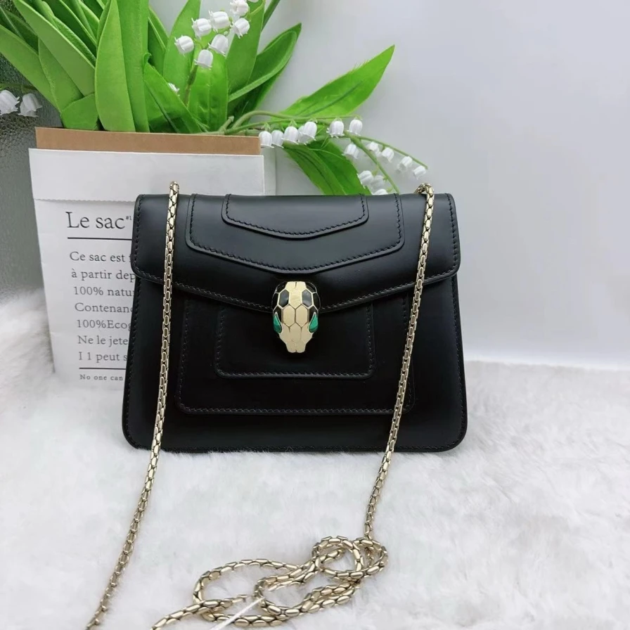 95新 BVLGARI/宝格丽 黑色蛇头包 1027 3330