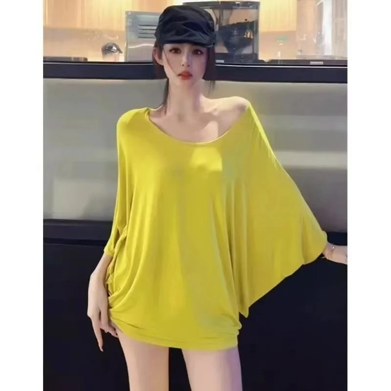 V领松弛感蝙蝠袖上衣女夏新款别致宽松外搭半袖防晒罩衫t恤
