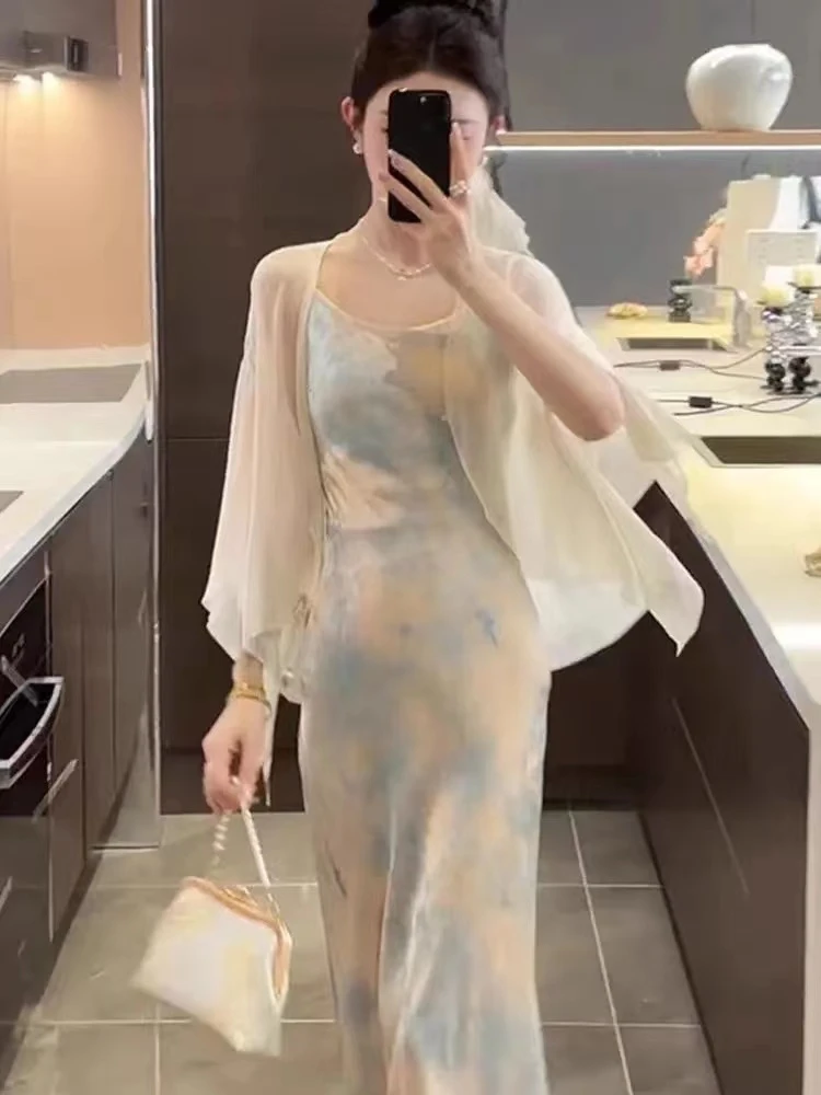 超仙轻国风雪纺防晒衣女夏配吊带裙子外搭披肩开衫外套薄纱罩衫