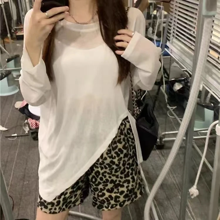 不规则冰丝防晒长袖T恤女欧货2024夏季新款韩版宽松小个子薄罩衫