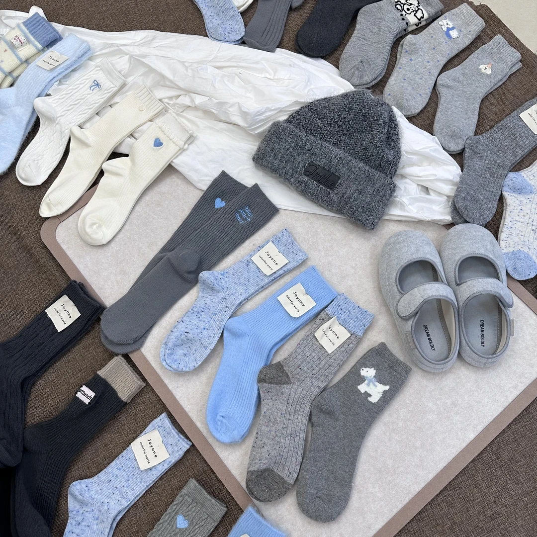 秋冬蓝色组合袜海盐奶糖设计师冬日保暖搭子贝壳袜日系穿搭