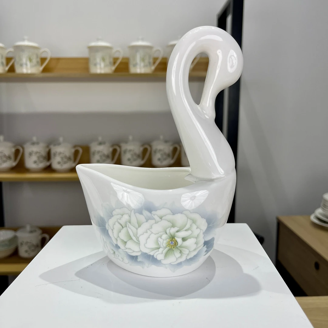 陶瓷天鹅花篮厨房置物架家用筷子勺子餐具收纳摆件