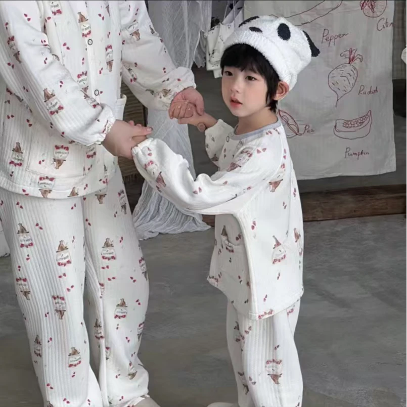 【亲子款】三层夹棉家居服睡衣套装长袖碎花休闲保暖儿童反季A类