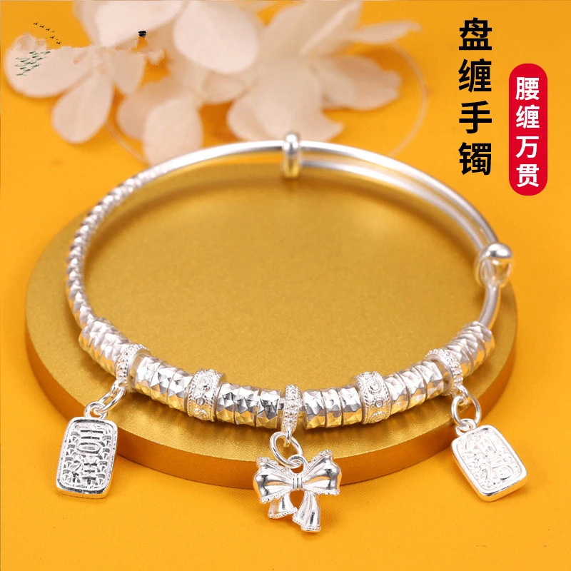 足银手镯 国风腰缠万贯纯银镯子足银999实心国潮民族风手环年轻款