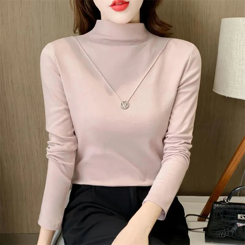 2023双面德绒半高领洋气百搭打底衫秋冬季保暖T恤显瘦时尚上衣