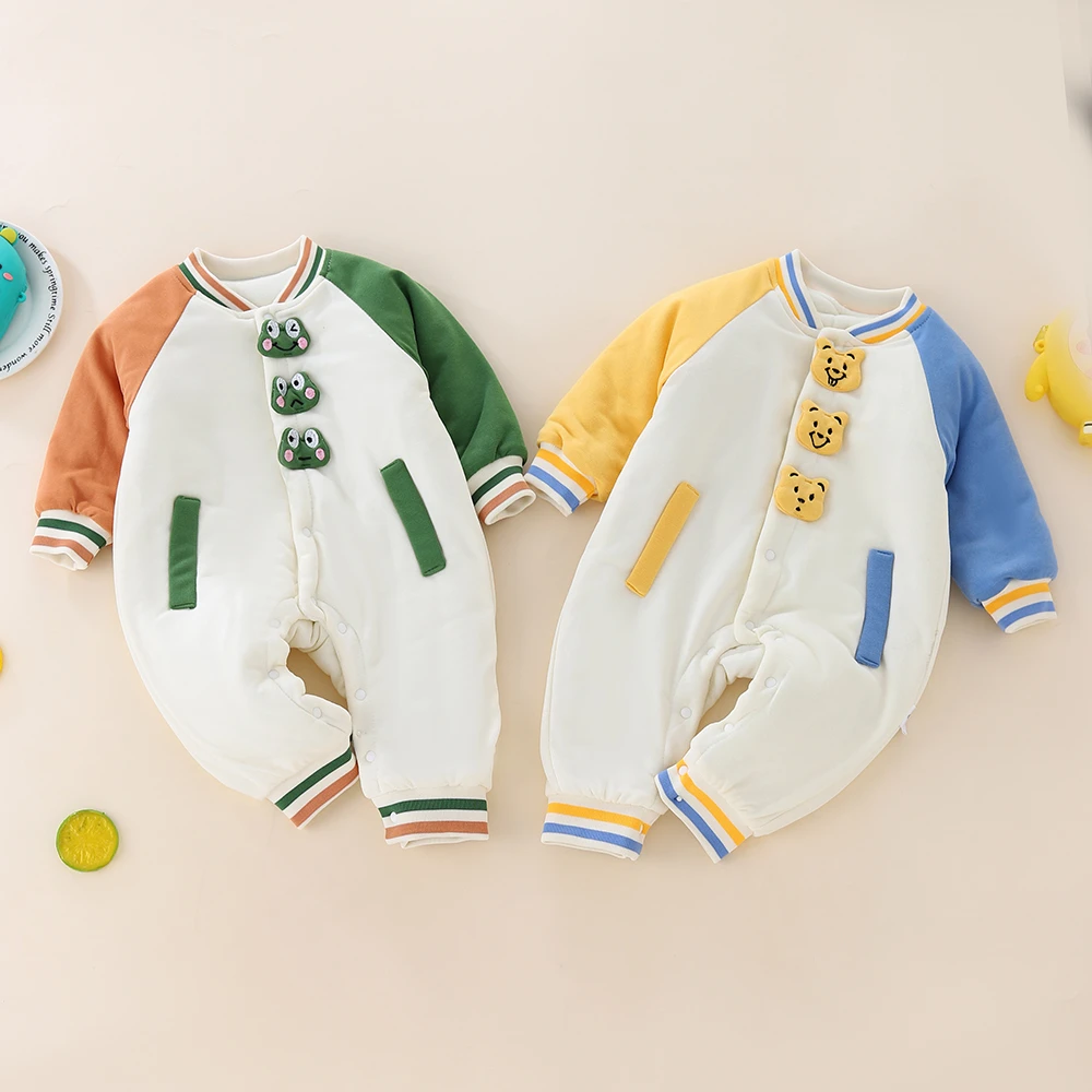 【秋冬上新】婴幼儿夹棉款连体衣糖果插肩棉哈衣可爱宝宝外出爬服