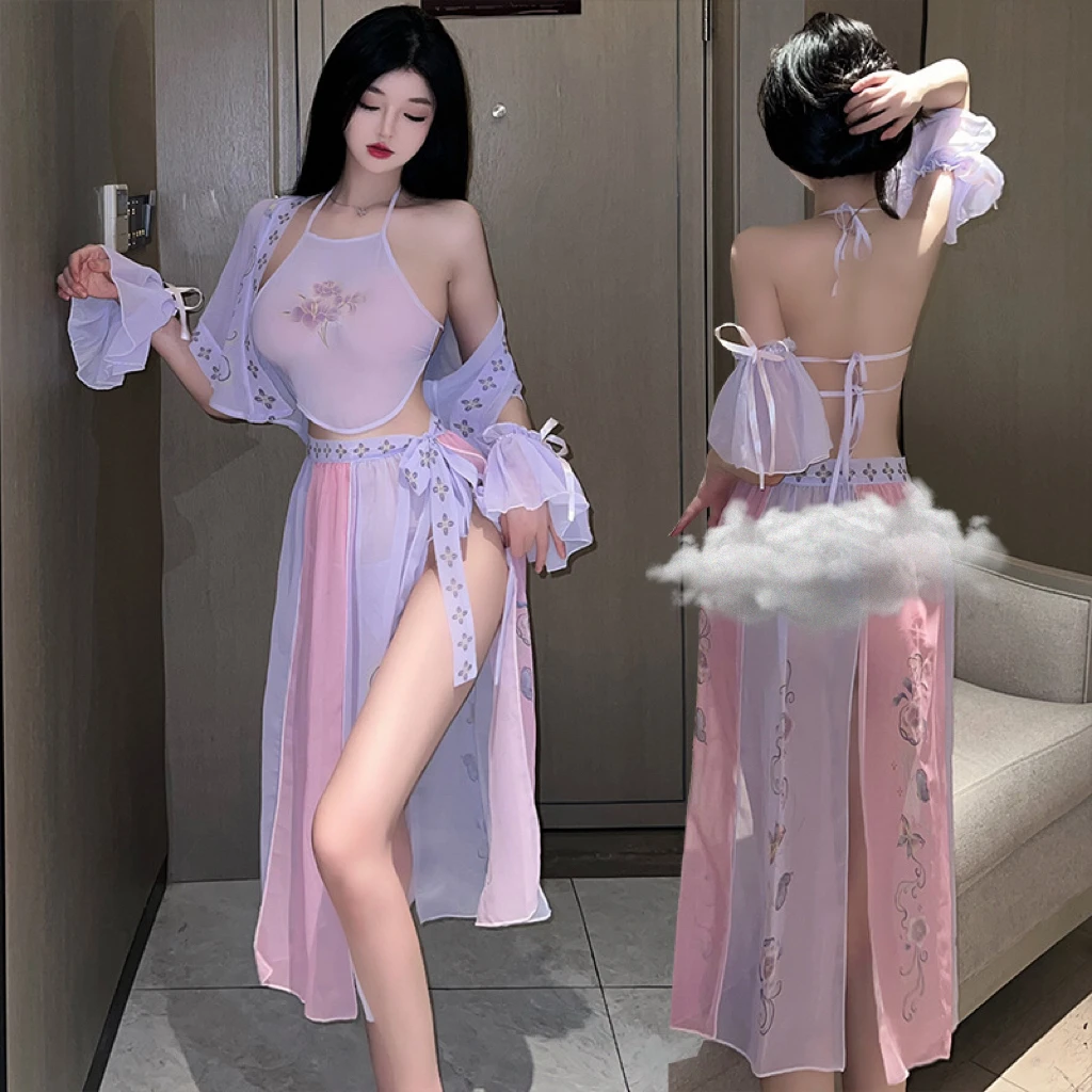 超仙性感复古风肚兜睡衣雪纺汉服吊带睡裙纯风古代寝服情裙内衣女