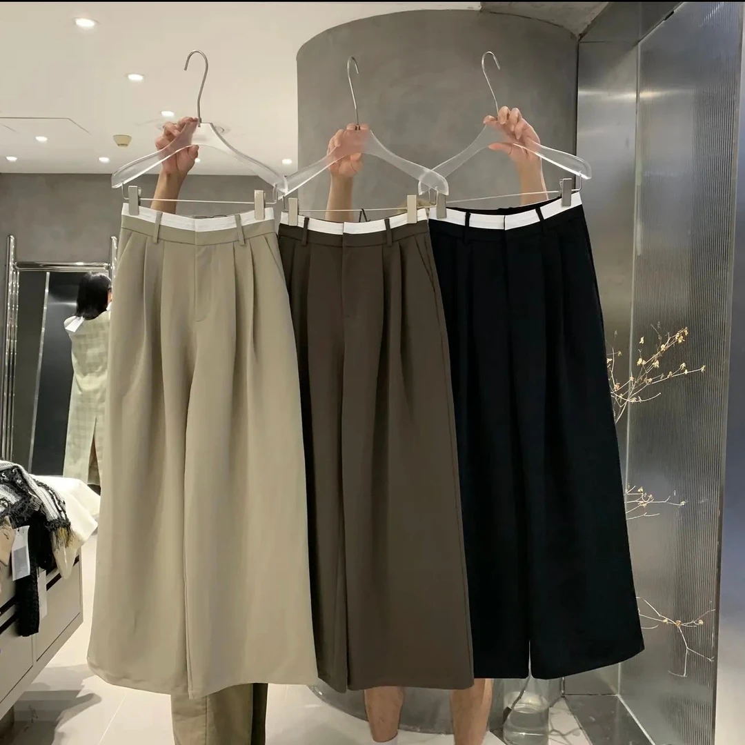 笑笑 （清，原179）韩风百搭设计感西装拼接阔腿裤#67295