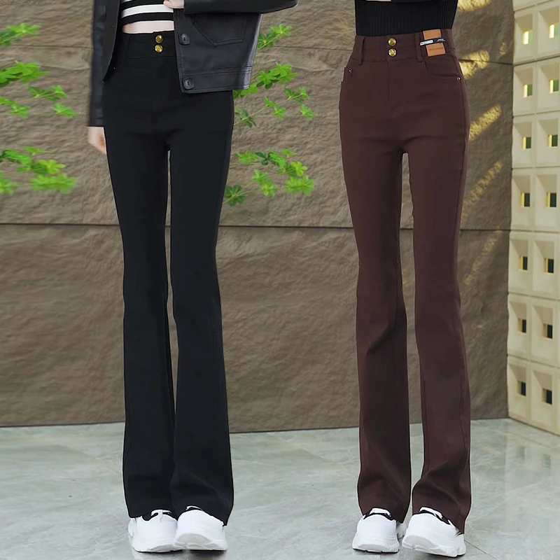 2023秋冬新款爆款高腰微喇裤女修身显瘦百搭休闲高腰显瘦喇叭裤