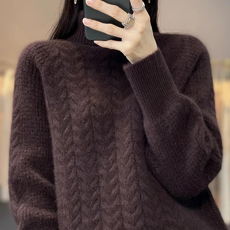 羊绒衫女高领厚毛衣韩版重磅百搭宽松秋冬套头保暖针织羊毛打底衫
