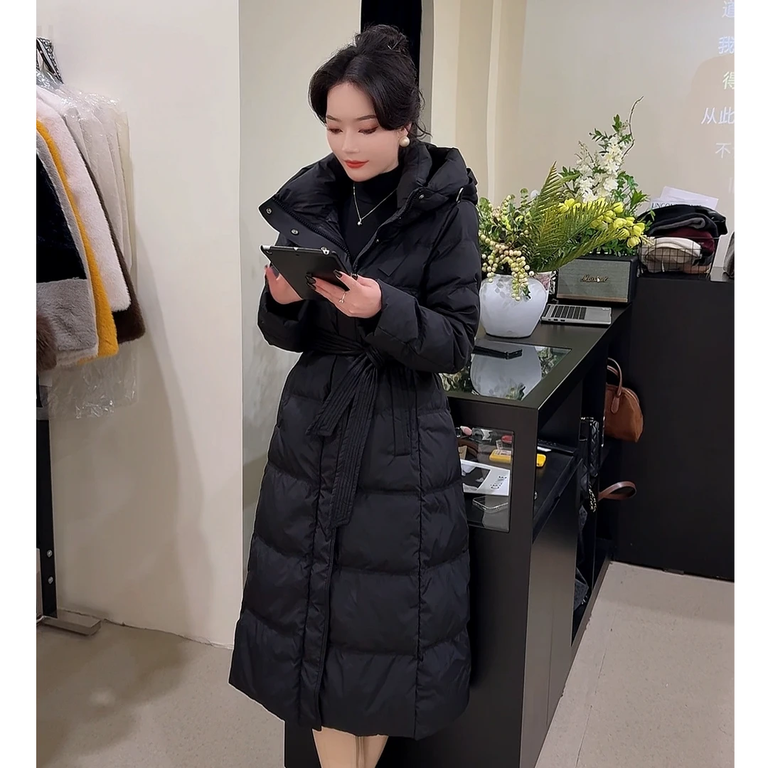 2024新款保暖羽绒服女士长款连帽过膝韩版收腰显瘦时尚百搭外套