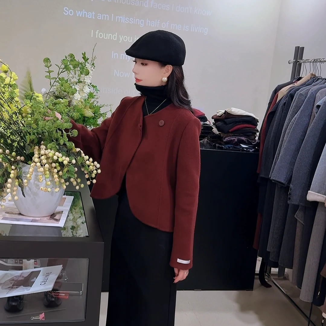 秋冬气质百搭时尚韩版双面羊毛大衣小个子长袖短款宽松毛呢外套