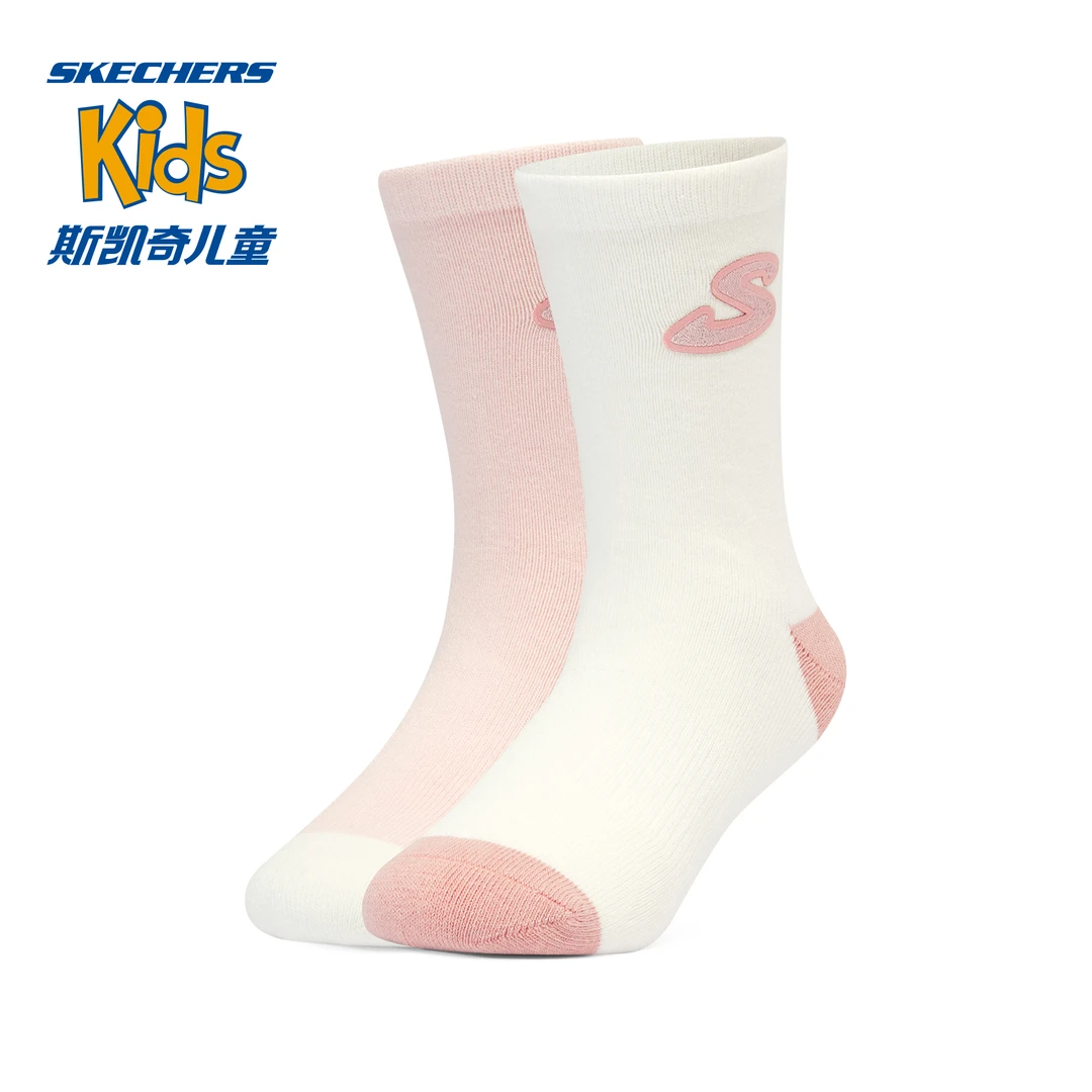 斯凯奇官方女童舒适休闲简约运动配件儿童中筒袜L423G028