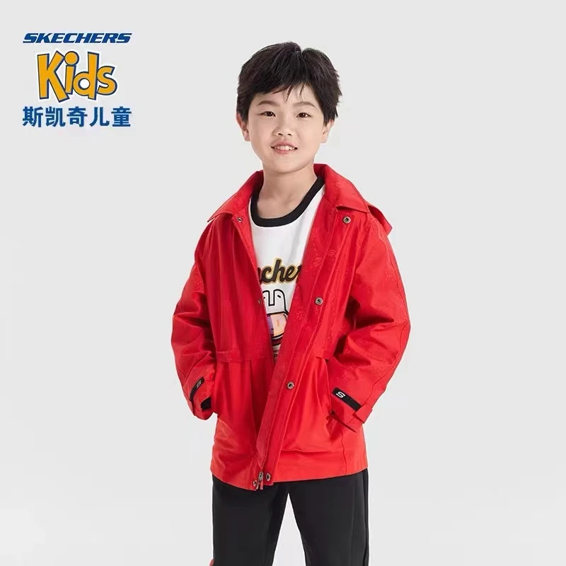 斯凯奇官方男女童商场同款新年款舒适保暖梭织连帽外套L123B001