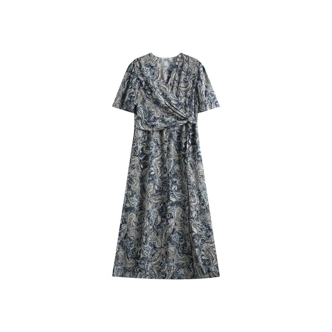 气质时尚新中式桑蚕丝收腰连衣裙 24L017