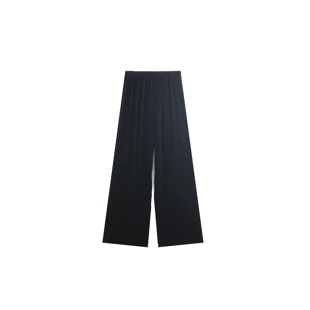 烟浔 秋冬新款100真丝丝绒双层加厚气质百搭直筒休闲裤 ZR2427-1