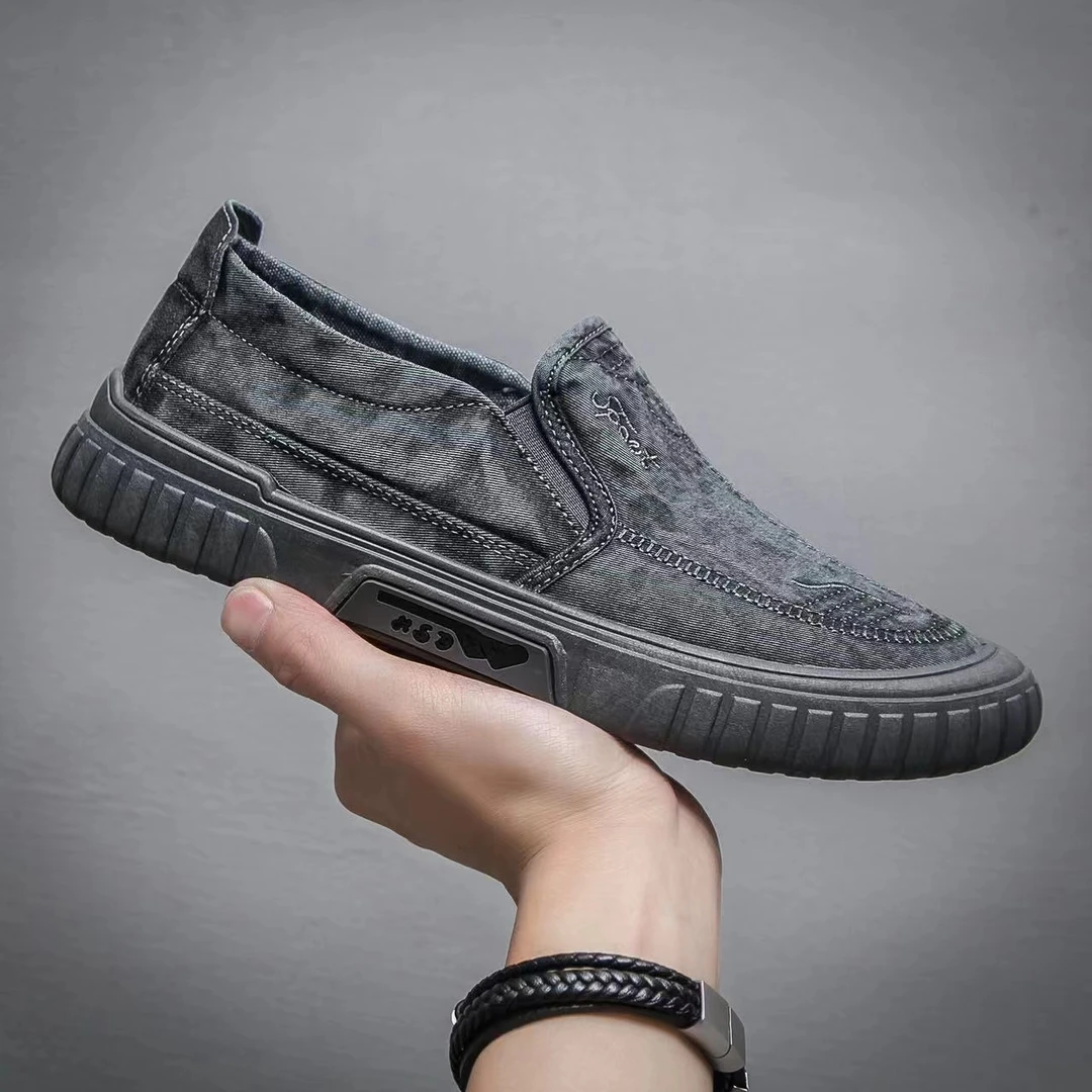 2023春夏季新款牛仔帆布鞋男休闲鞋韩版潮流一脚蹬透气老北京布鞋