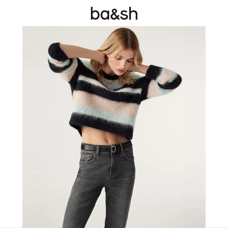 ba&sh毛衣撞色短款毛针织衫1H23MARI