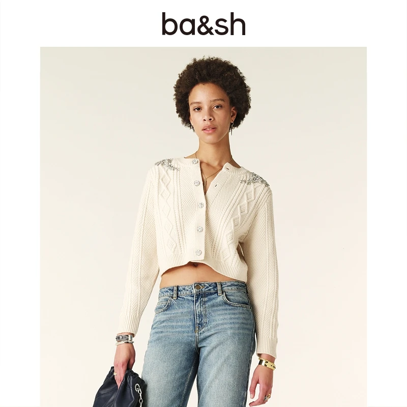 ba&sh新款秋冬法式镶钻纯羊毛钩针纹理针织衫1H24OILL