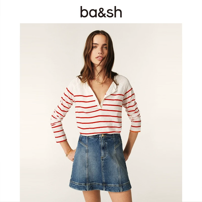 ba&sh新款法式松弛感红白横条全棉T恤1E25SOPH