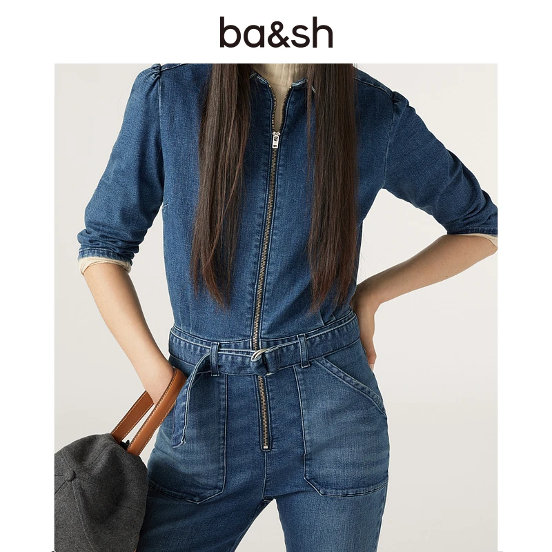 【过季款下架】【明星同款】ba&sh复古系带牛仔连身裤ba&sh 1H23SISA