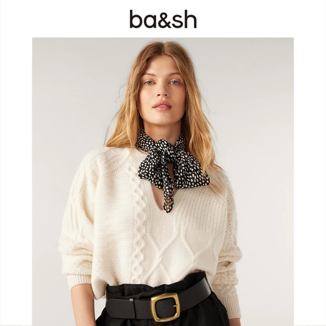 【明星同款】ba&sh秋冬高级感慵懒感奶系山羊绒针织衫1H23CHES