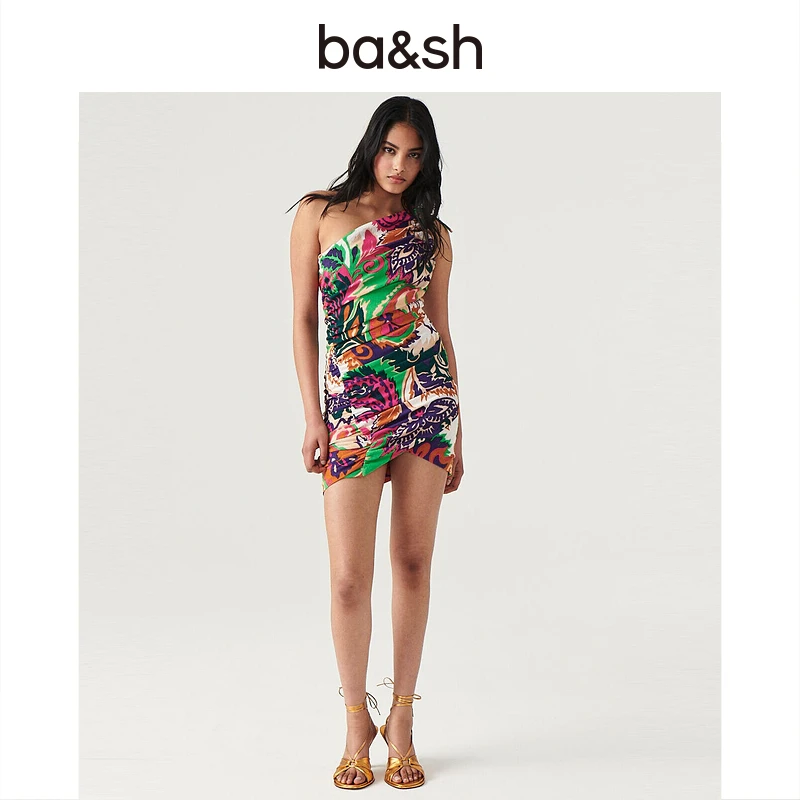 【下架】【明星同款】ba&sh春夏度假风夏威夷斜肩连衣裙1H23CORL