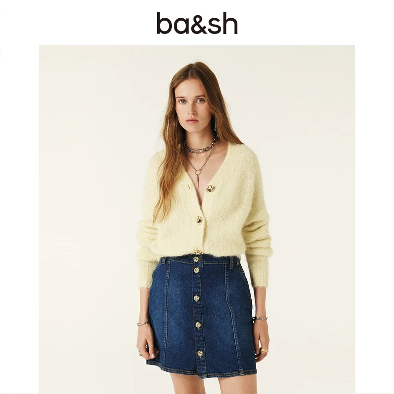 【流光风】ba&sh秋冬高级感软糯开衫V领奶油色文艺针织衫1H24THEU