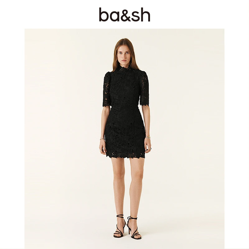 【一秒入夏】ba&sh春夏精致立领雕花蕾丝法式连衣裙短裙女1H24PAVE