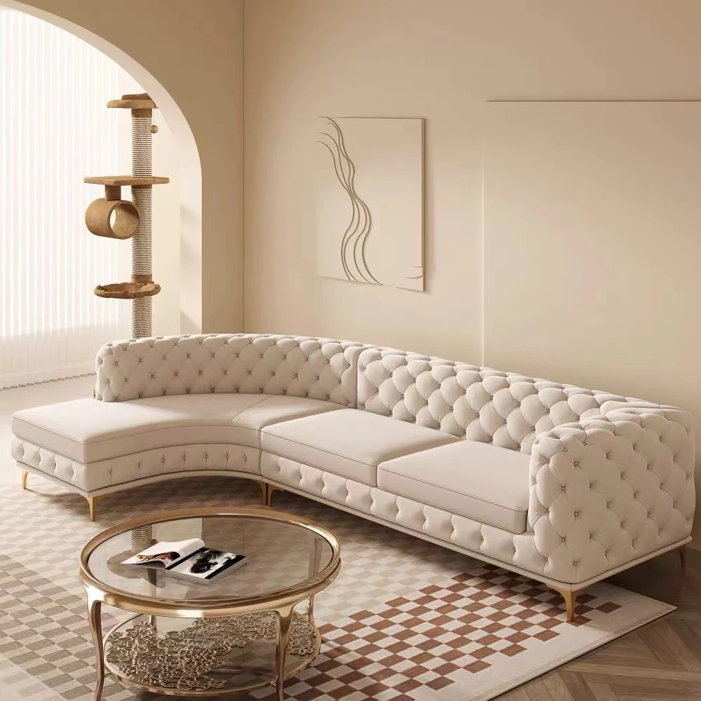 北欧弧形拉扣组合创意沙发轻奢网红转角别墅大户型异型科技布绒布