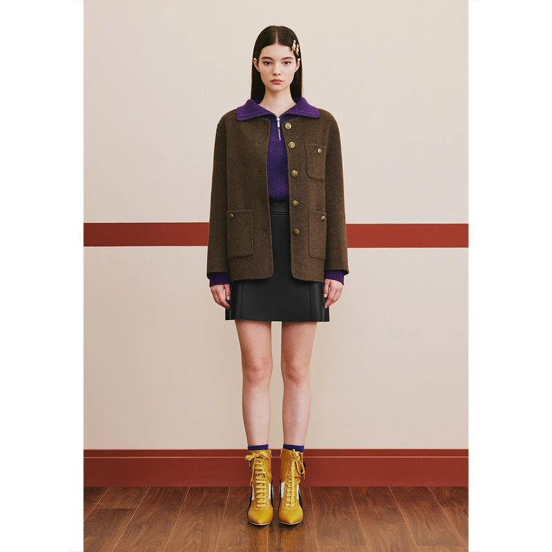 【琥珀流光】冬季桑蚕丝骆驼绒混纺保暖百搭双面尼外套6C63510023