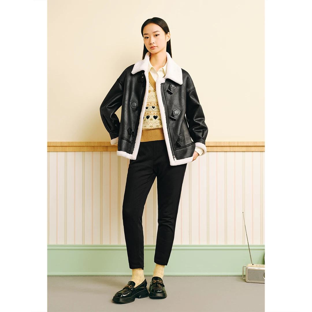 可颜加厚保暖绵羊毛百搭减龄感短外套AC53510070