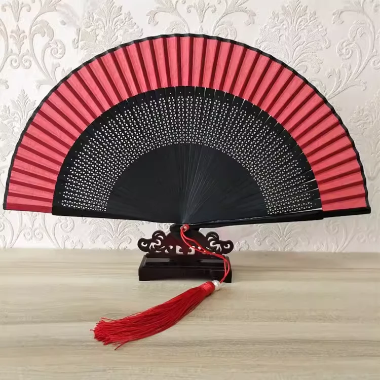 6寸女生学生折扇旗袍秀便携花鸟喷绘真丝绢竹扇中国风日式折扇舞