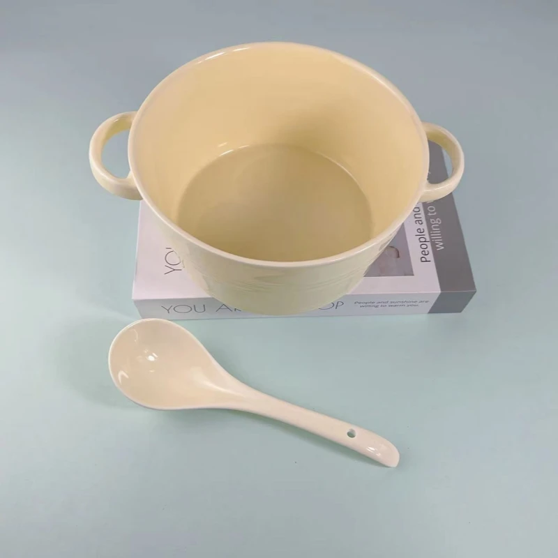 双耳大号汤碗奶油风可爱陶瓷家用水果沙拉碗泡面碗螺蛳粉碗大碗