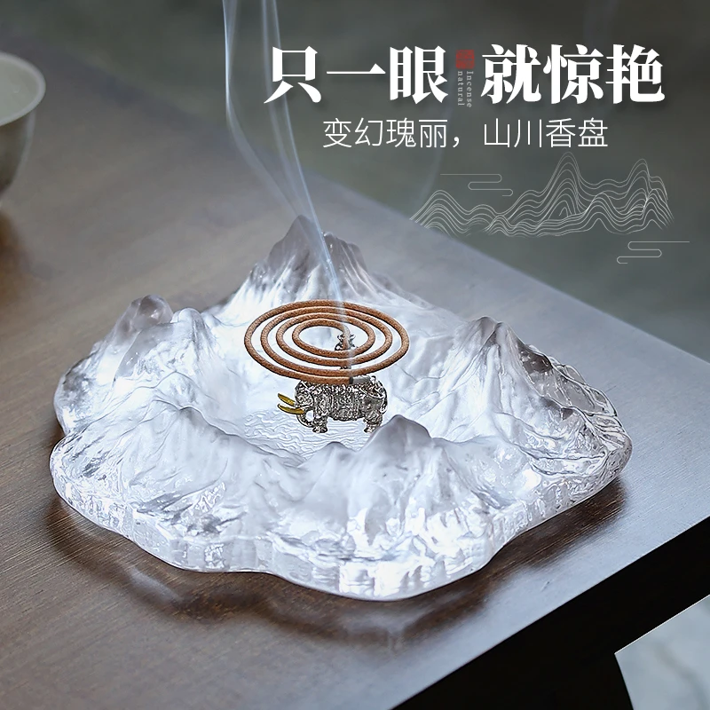 创意琉璃冰川香盘室内家用个性烟灰缸水晶冰山日式香炉熏香炉摆件