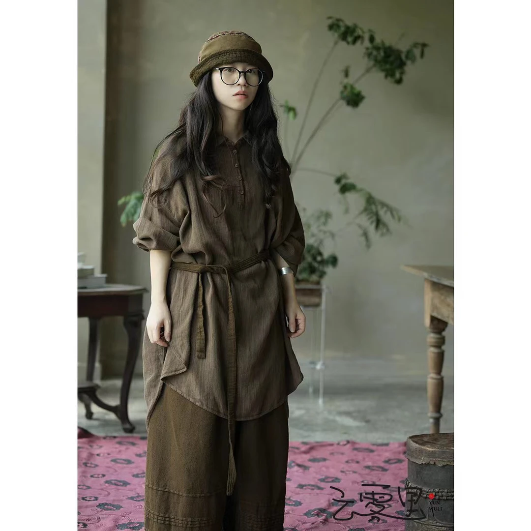 云雾里 原创设计3110复古文艺浪漫随性亚麻棉长衬衫