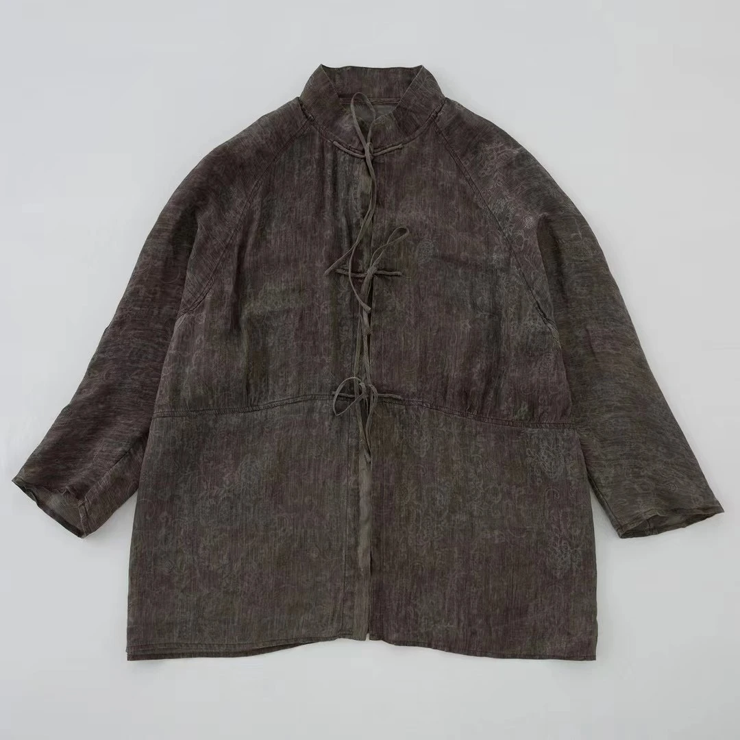 冬冬分享《垒土》046#丝麻提花系带开衫