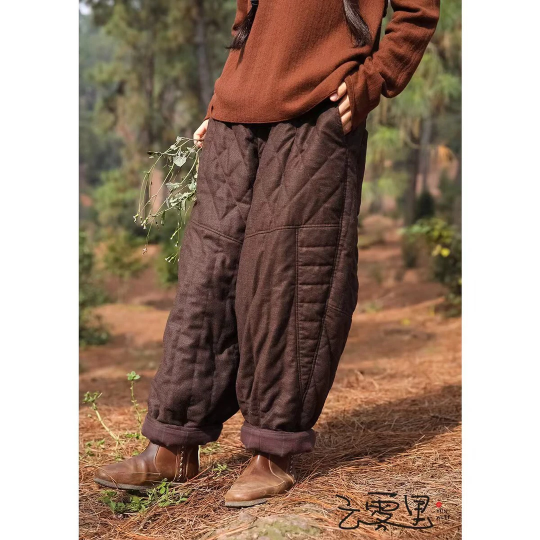 云雾里 原创设计3146复古文艺保暖百搭率性棉混纺棉裤