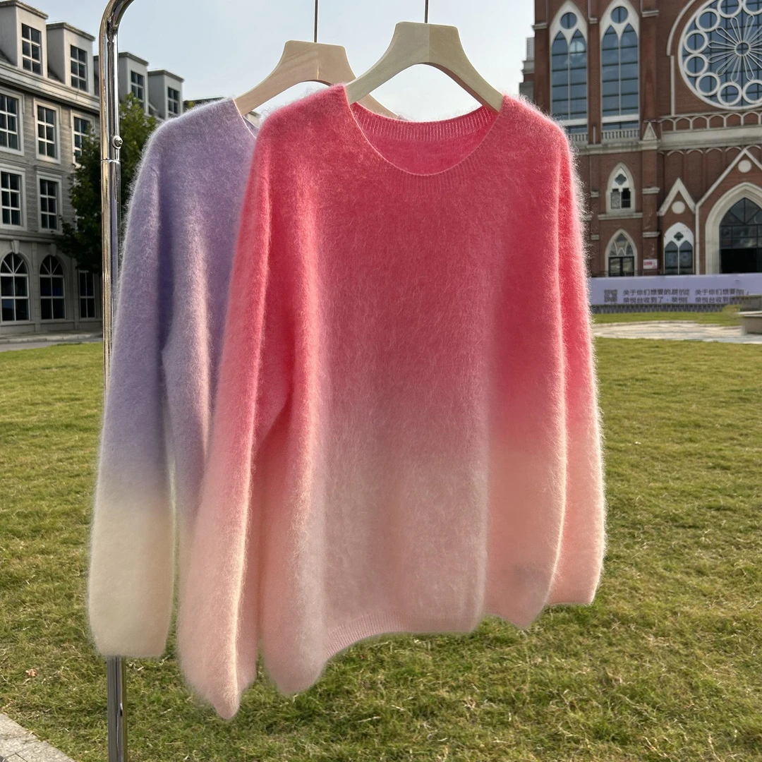 渐变吊染工艺慵懒风100%纯羊绒衫女拉绒羊绒毛衣秋冬高级感