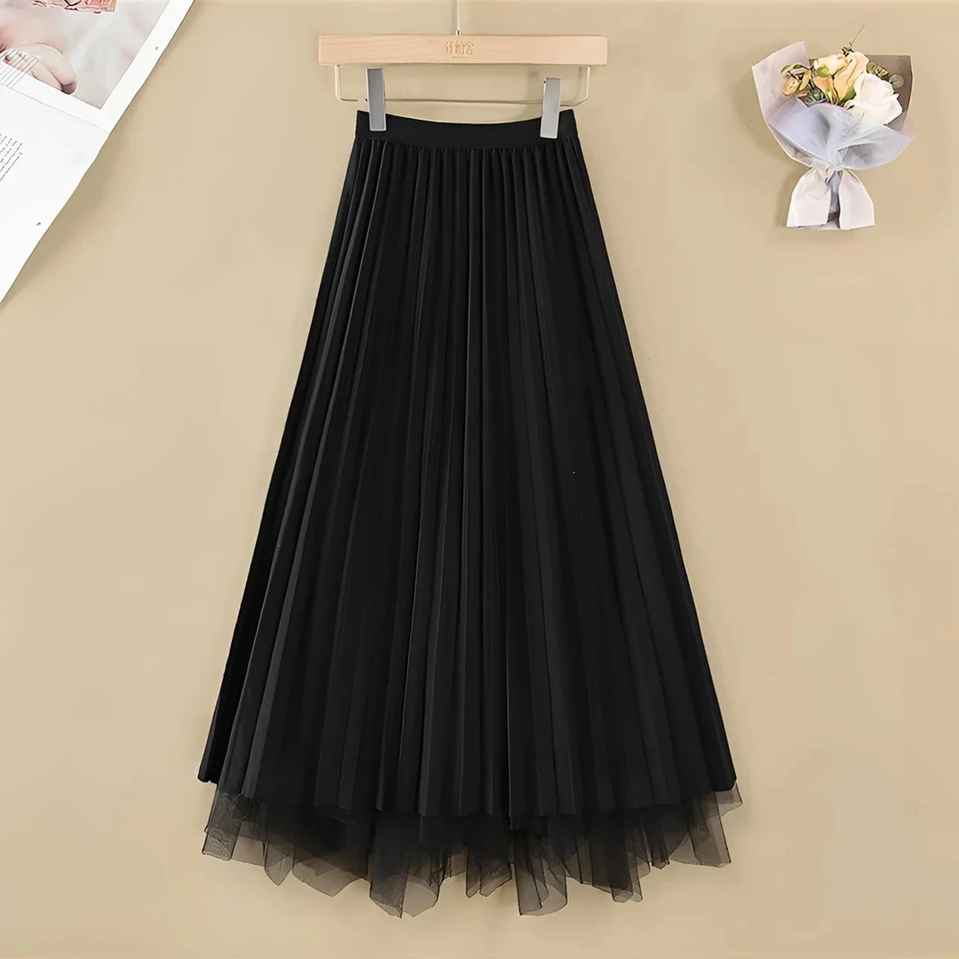 2025秋季新款装饰网纱不规则显瘦百搭半身裙高腰网纱裙中长款