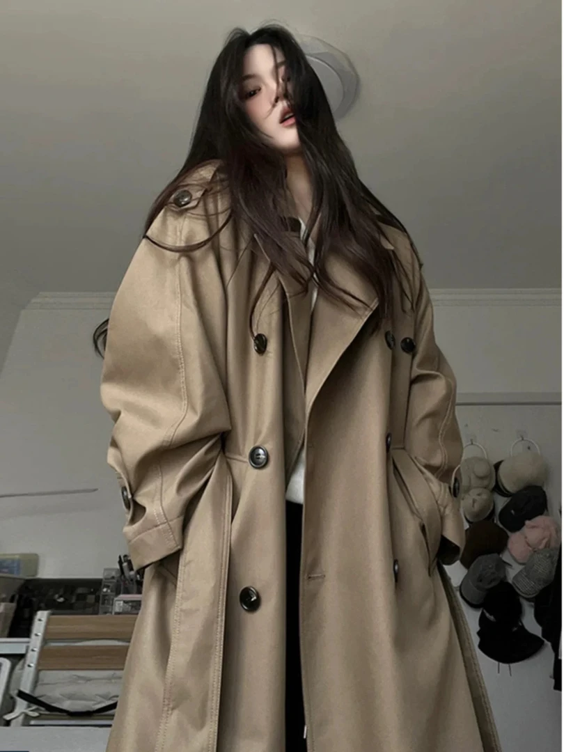 (501-600）韩版风衣女秋冬复古中长款小个子上衣外套英伦风