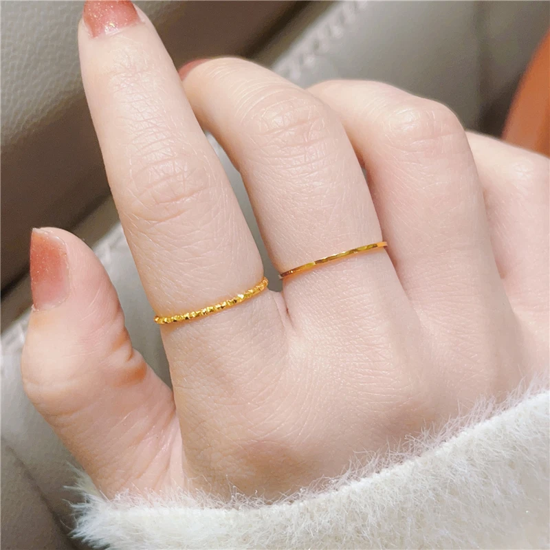 钛钢戒指 轻奢18K金戒指女时尚百搭个性素戒细戒网红简约素圈指环