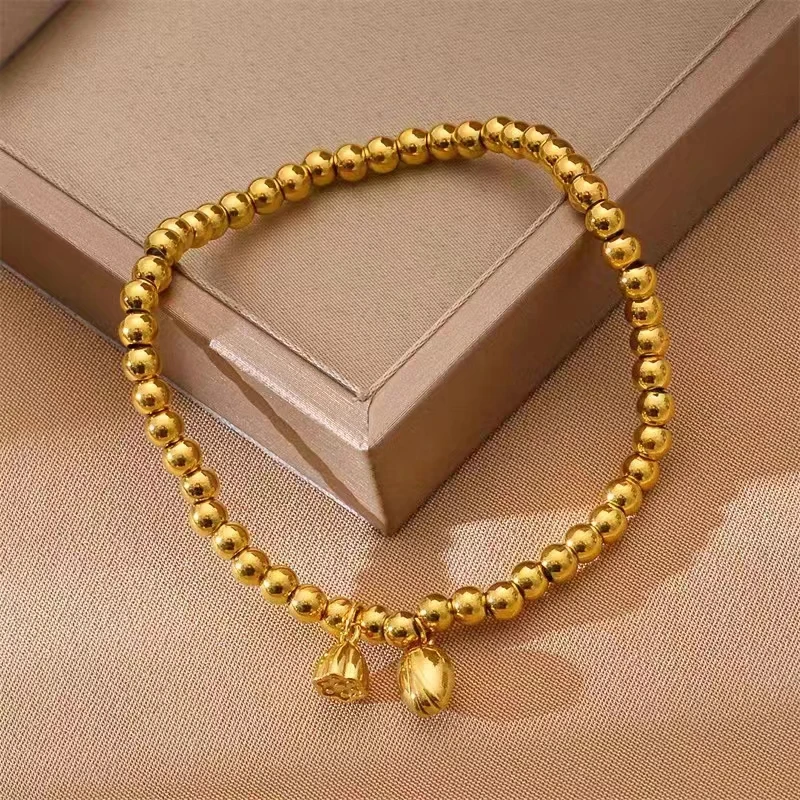 钛钢手链 新款气质莲蓬荷花珠珠手链轻奢百搭时尚弹力两世欢手链