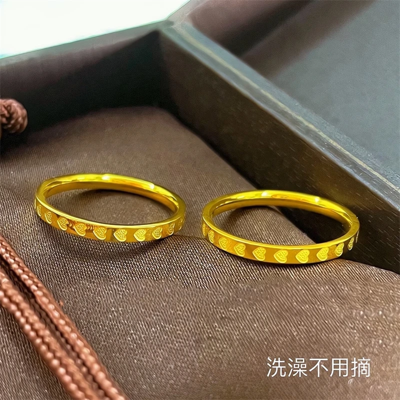 钛钢戒指 金色22颗爱心戒指女士气质时尚百搭古法素款小众简约