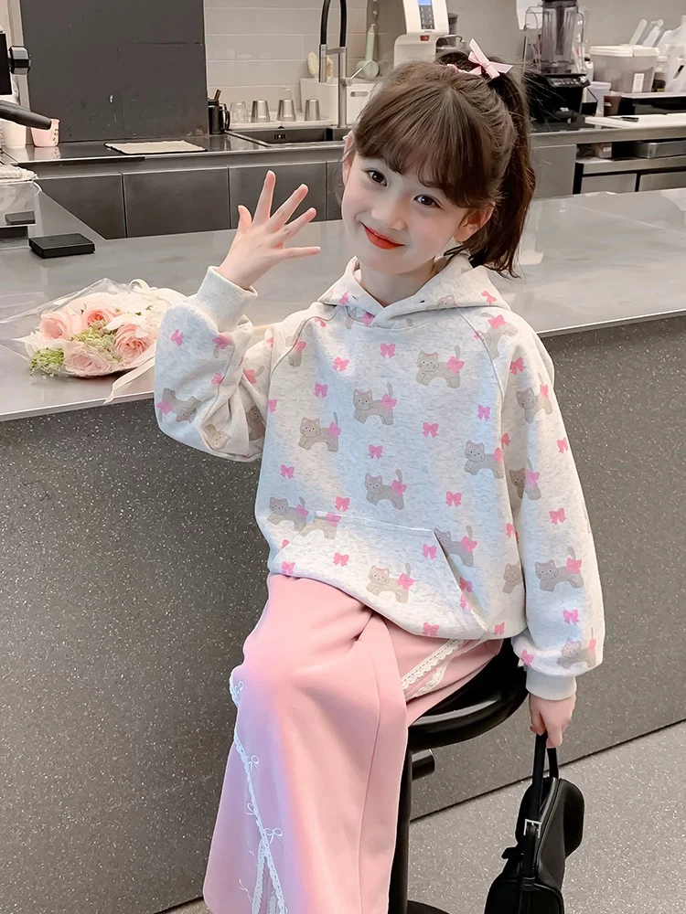 女童卫衣秋装2025新款儿童洋气时髦长袖女孩春秋网红连帽炸街上衣