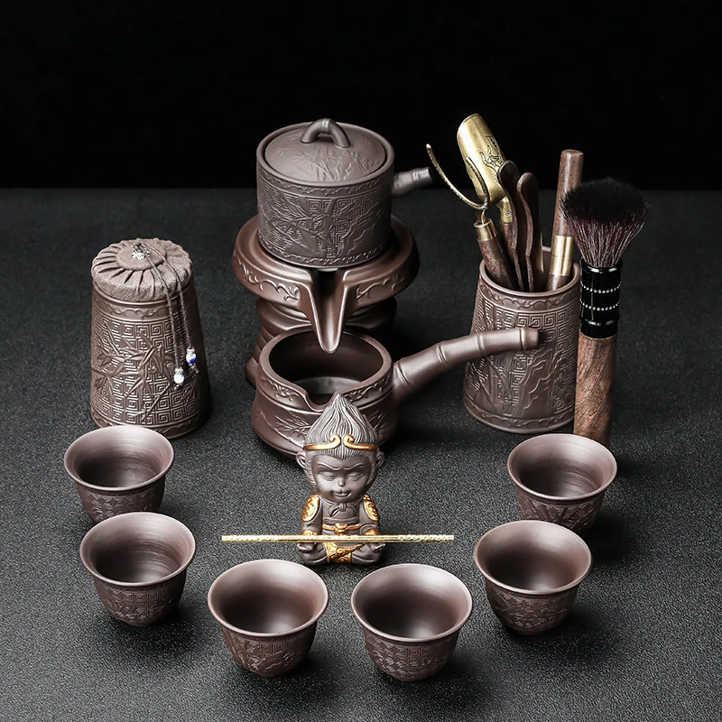 紫砂自动茶具整套家用懒人泡茶器石磨茶壶茶杯茶宠功夫茶具套装