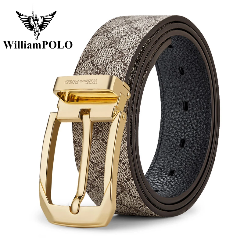 WILLIAMPOLO保罗皮带男士真皮针扣腰带高档牛皮简约时尚休闲裤带