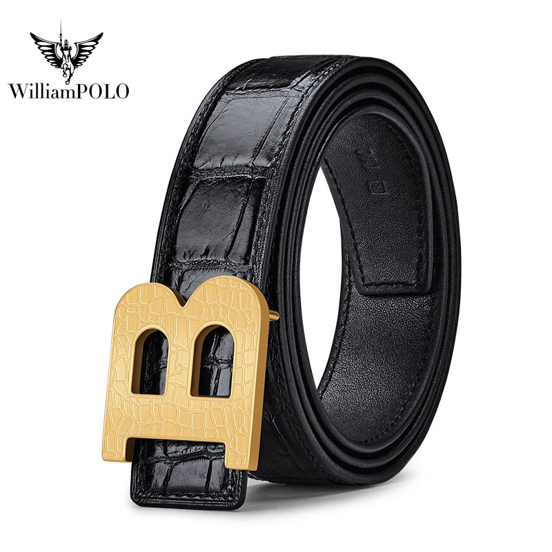 WILLIAMPOLO/英皇保罗专柜正品男士鳄鱼皮手工腰带高档平滑扣皮带
